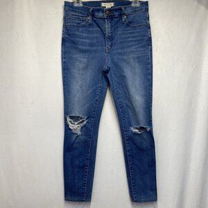 Madewell 9" Mid Rise Skinny Distressed Denim Jeans Women Size 29 Blue Stretch